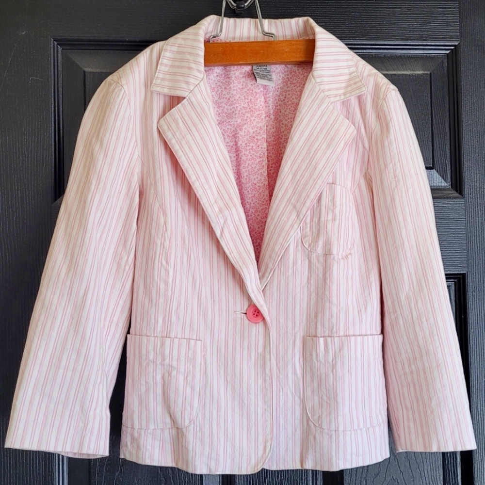 EUC No Boundaries Preppy Pink Candy Stripe Single Button Cropped Blazer - Size M